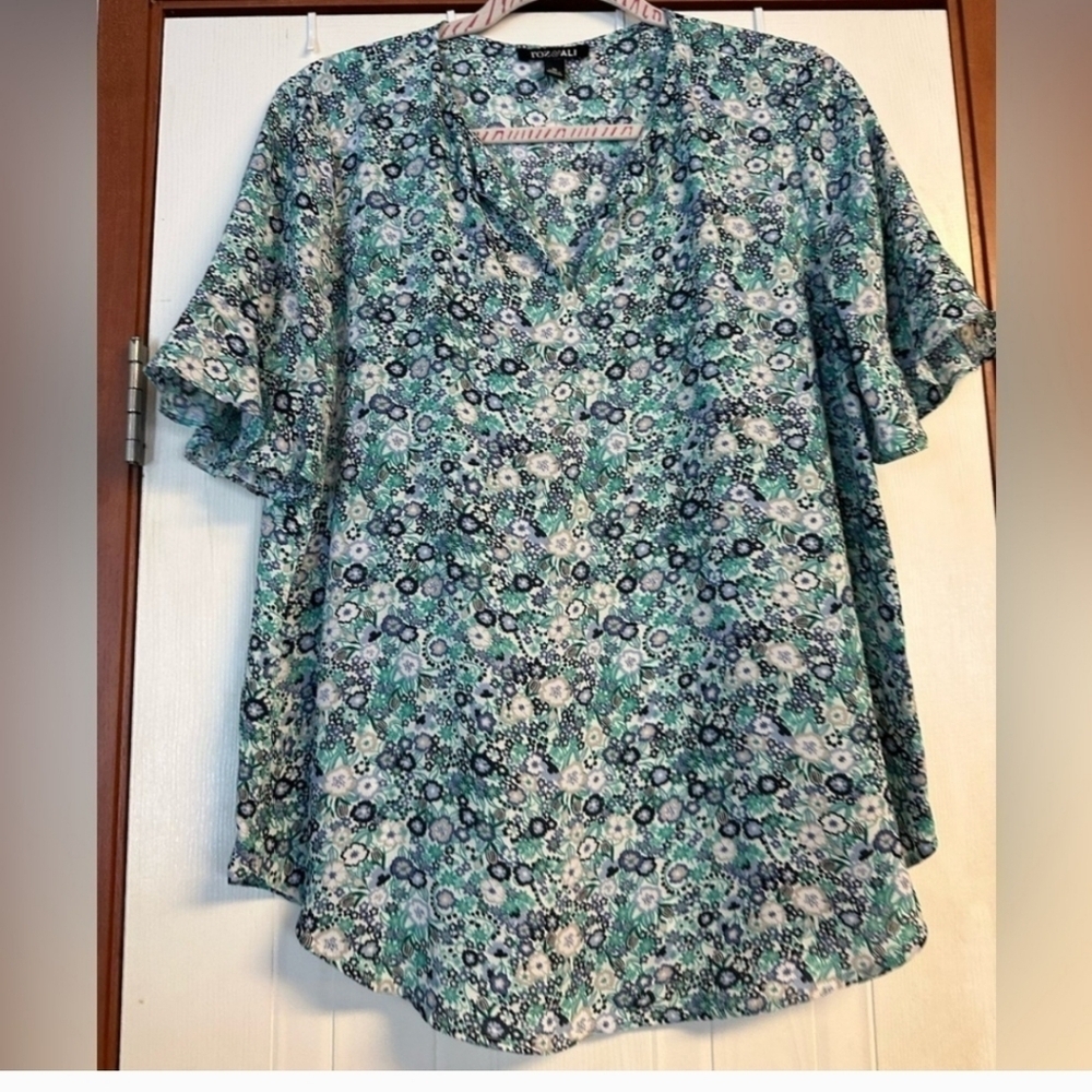 Roz& ALI Floral Green AND BLUE Blouse M